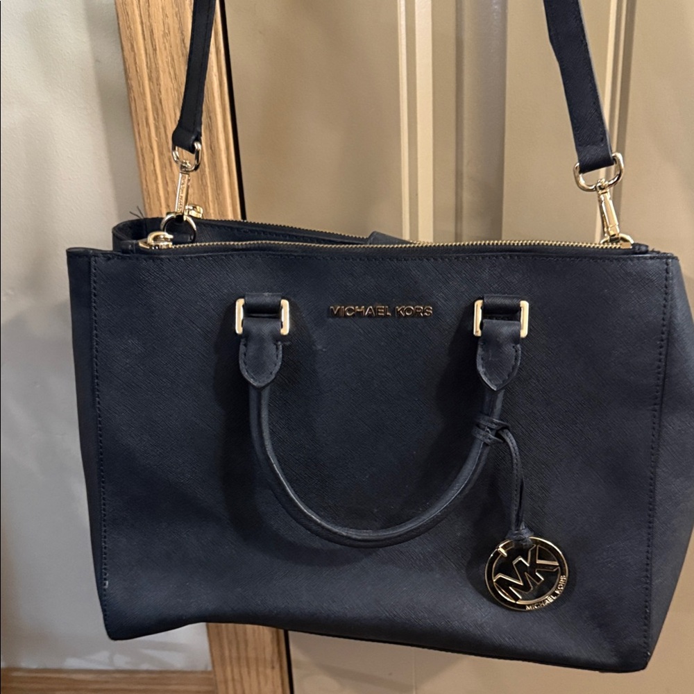 Michael Kors Sutton Medium Black Saffiano Leather Satchel